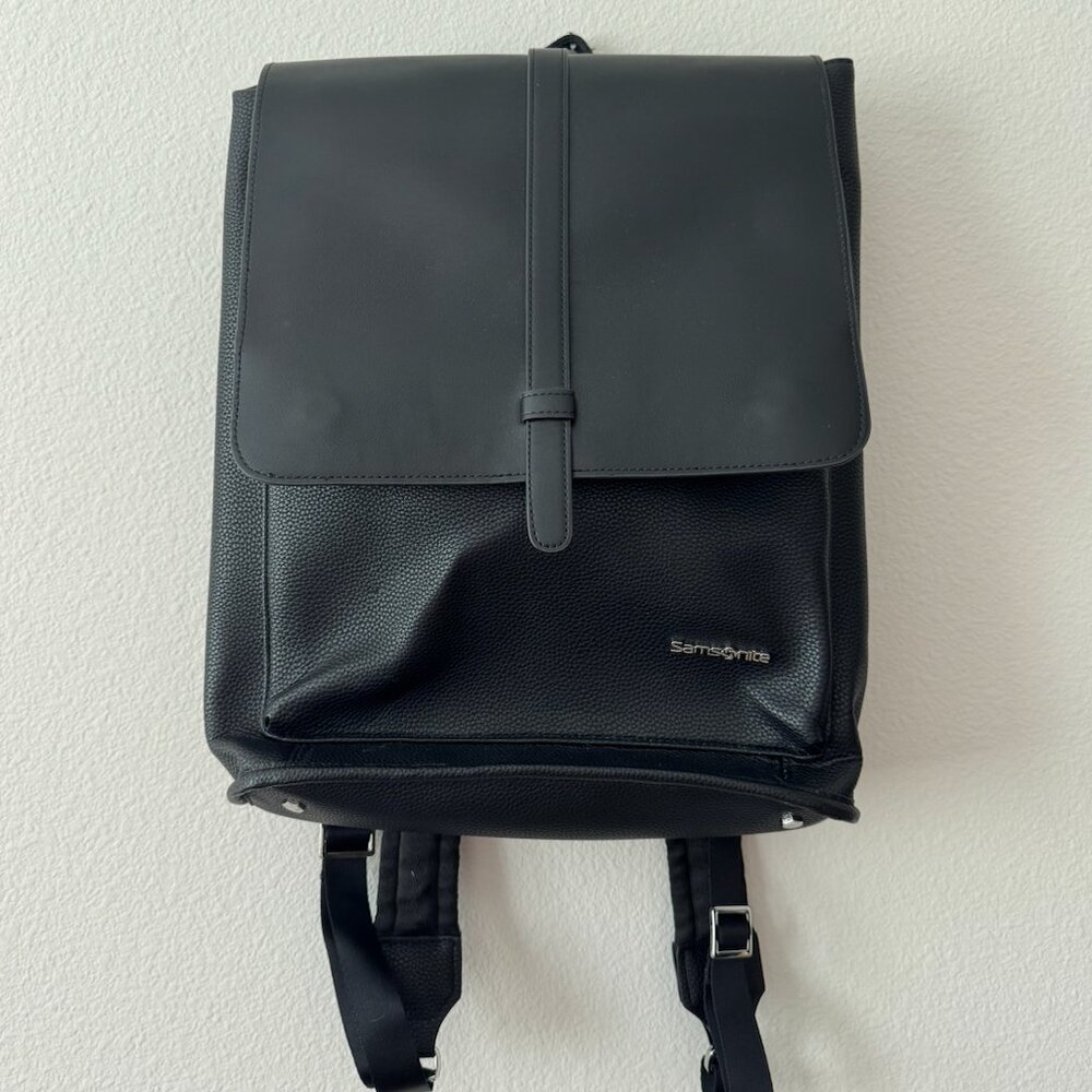 Samsonite Black Leather Flap Backpack Laptop/Work… - image 1